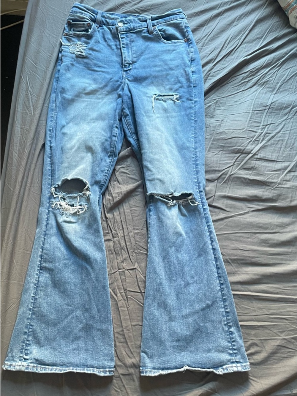 Women's Light Blue Distressed Flare Jeans